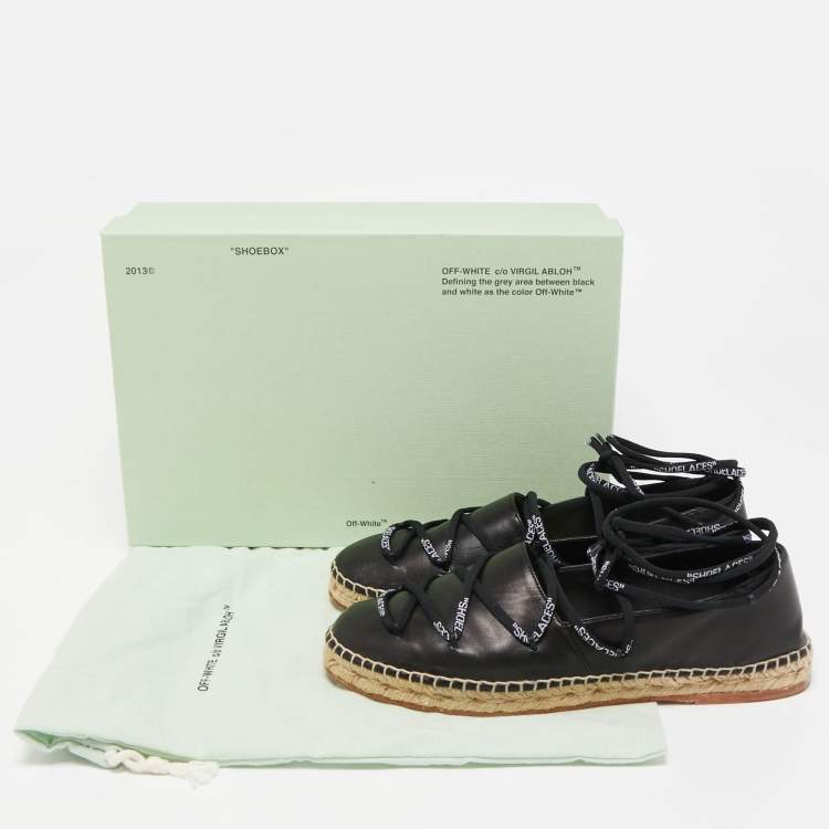 Pre Owned Off-White Black Leather Lace Espadrille Flats Size 40