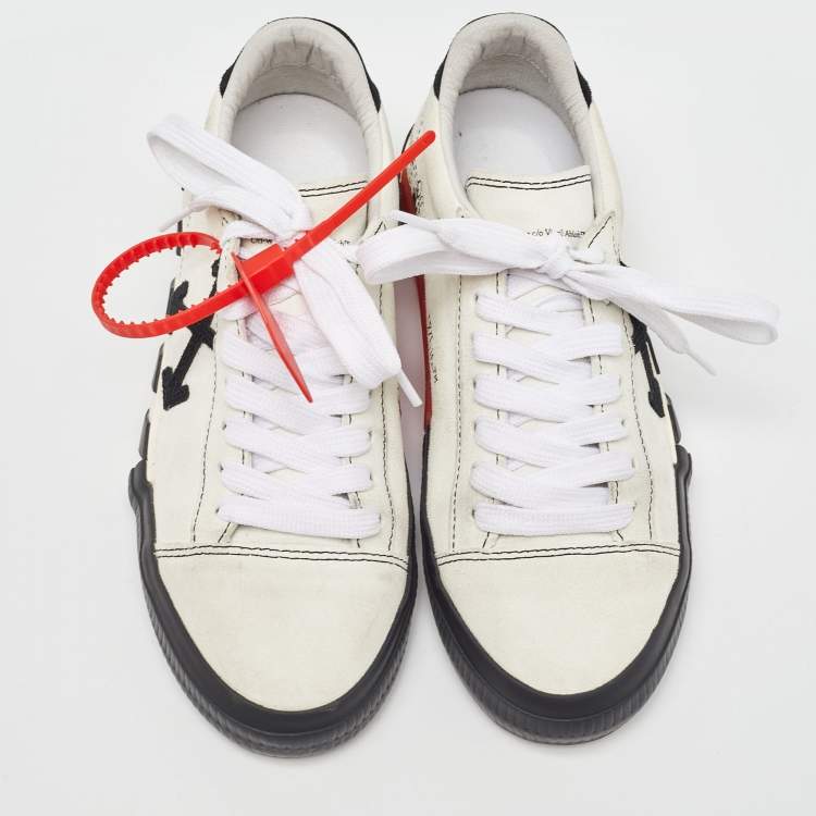 Pre Owned Off-White White/Black Suede Vulcanized Low Top Sneakers Size 38
