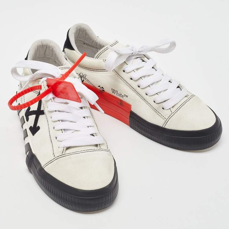 Pre Owned Off-White White/Black Suede Vulcanized Low Top Sneakers Size 38