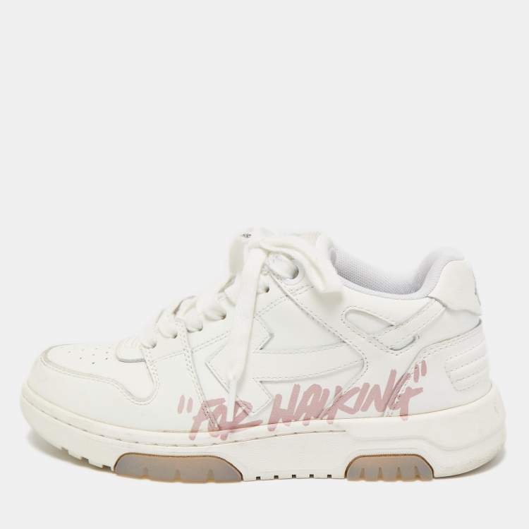 Pre Owned Off-White White Leather Logo-Print Lace-Up Sneakers Size 35