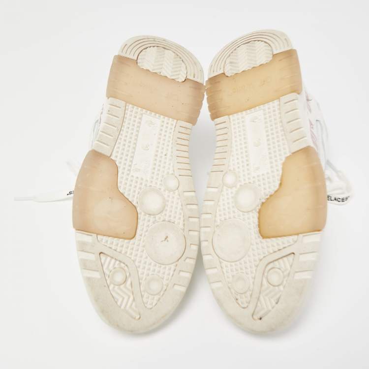 Pre Owned Off-White White Leather Logo-Print Lace-Up Sneakers Size 35