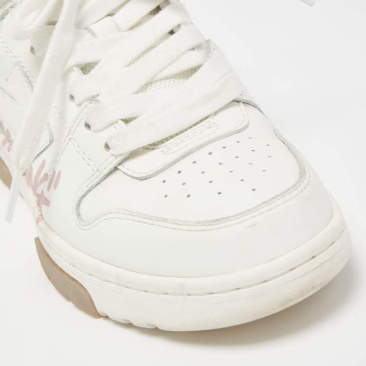Pre Owned Off-White White Leather Logo-Print Lace-Up Sneakers Size 35
