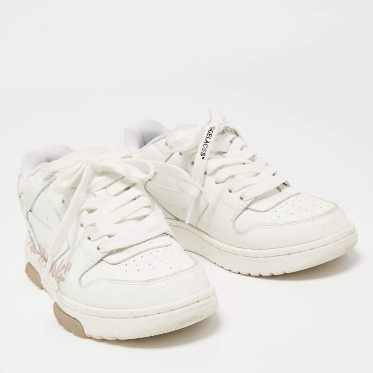 Pre Owned Off-White White Leather Logo-Print Lace-Up Sneakers Size 35