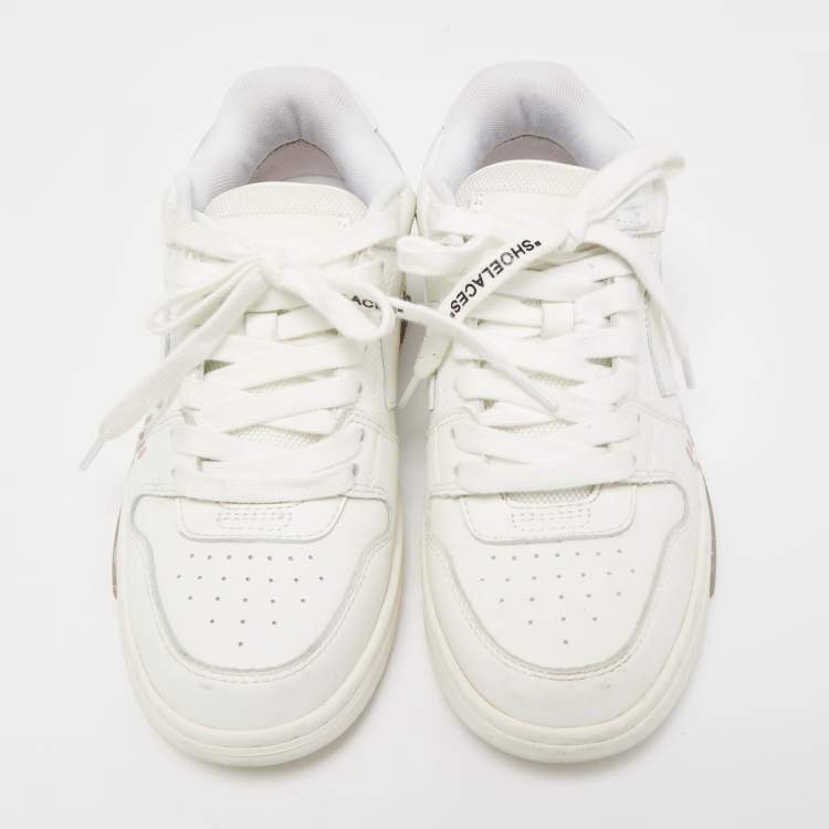 Pre Owned Off-White White Leather Logo-Print Lace-Up Sneakers Size 35