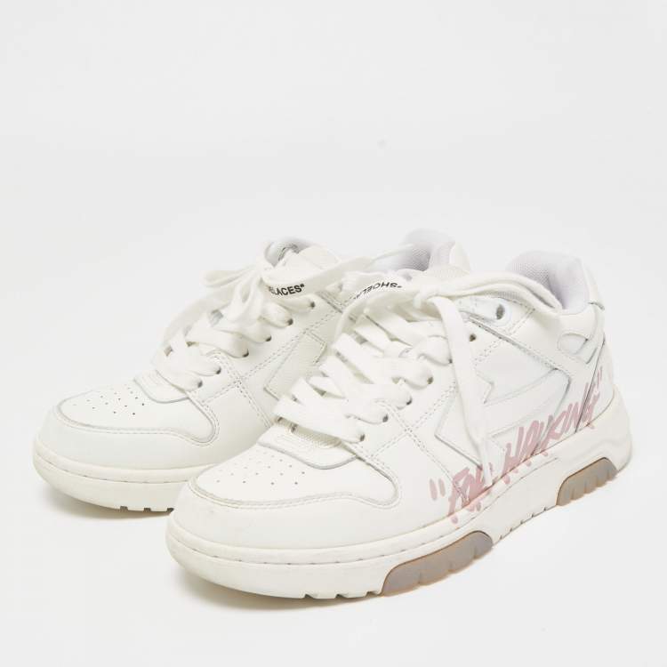 Pre Owned Off-White White Leather Logo-Print Lace-Up Sneakers Size 35