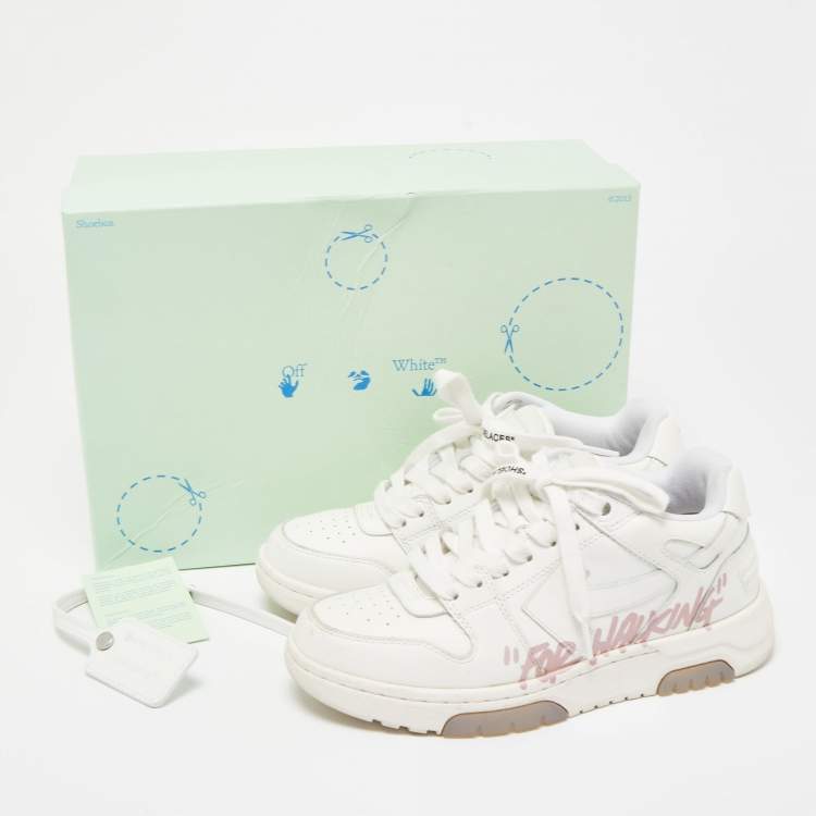 Pre Owned Off-White White Leather Logo-Print Lace-Up Sneakers Size 35