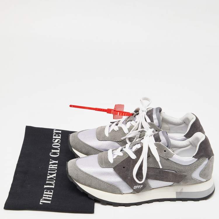 Pre Owned Off-White Grey/Silver Suede and Fabric Low Top Sneakers Size 39