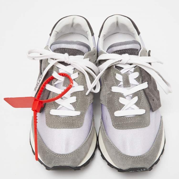 Pre Owned Off-White Grey/Silver Suede and Fabric Low Top Sneakers Size 39