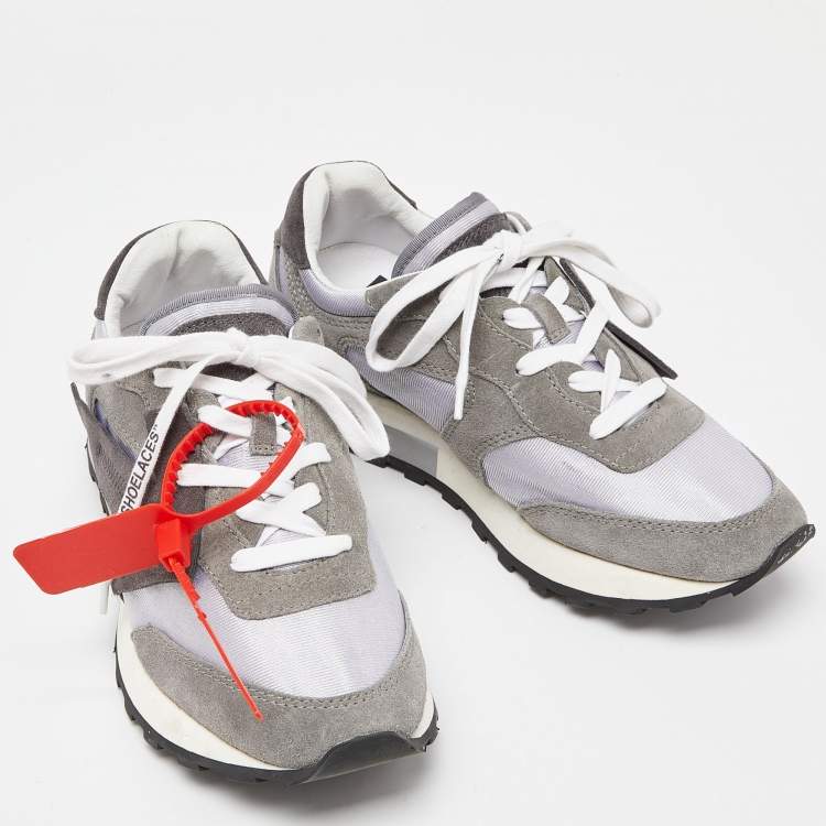 Pre Owned Off-White Grey/Silver Suede and Fabric Low Top Sneakers Size 39