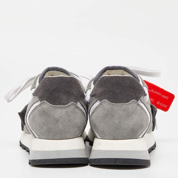 Pre Owned Off-White Grey/Silver Suede and Fabric Low Top Sneakers Size 39