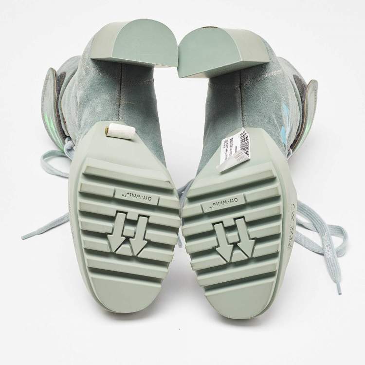 Pre Owned Off-White Light Green Suede Moto Wrap Ankle Booties Size 38