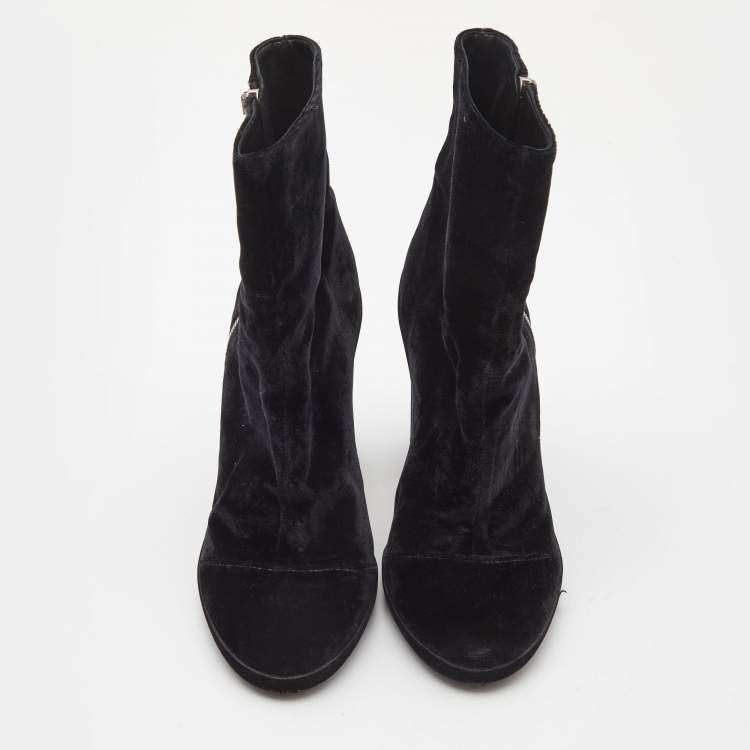 Pre Owned Off-White Black Velvet Block Heel Ankle Boots Size 39