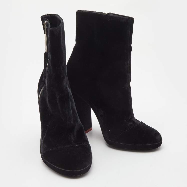 Pre Owned Off-White Black Velvet Block Heel Ankle Boots Size 39