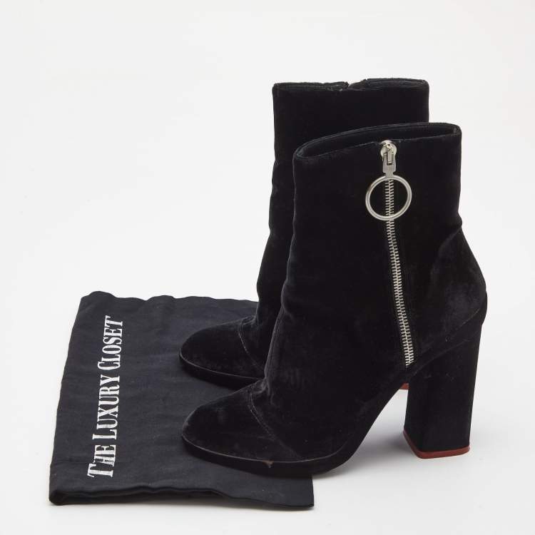 Pre Owned Off-White Black Velvet Block Heel Ankle Boots Size 39