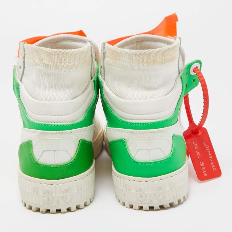 Pre Owned Off-White Green/White Canvas and Leather Off Court 3.0 High Top Sneakers Size 37