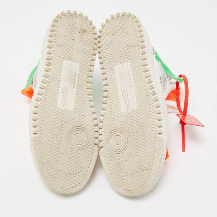 Pre Owned Off-White Green/White Canvas and Leather Off Court 3.0 High Top Sneakers Size 37