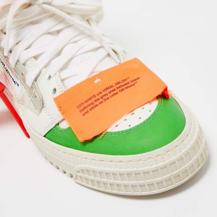 Pre Owned Off-White Green/White Canvas and Leather Off Court 3.0 High Top Sneakers Size 37