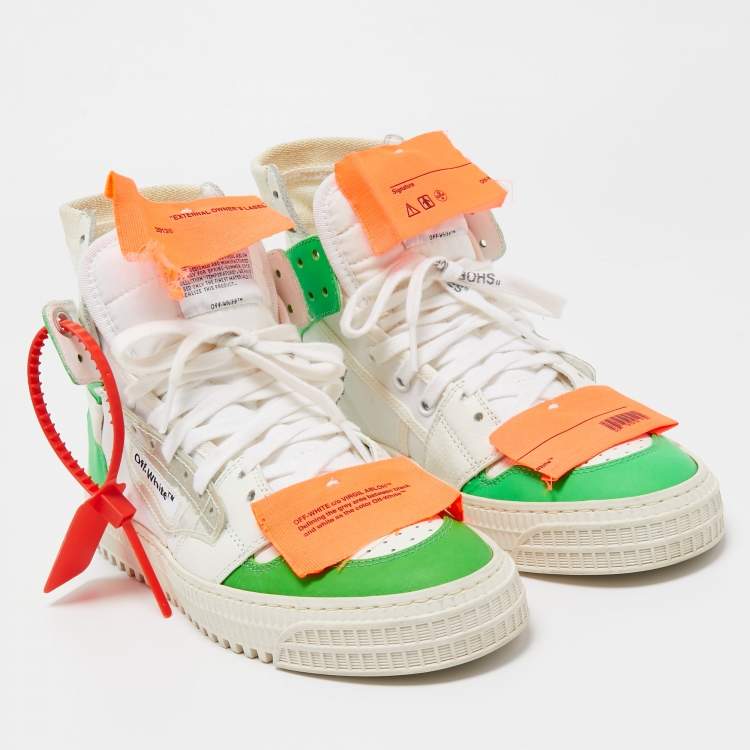 Pre Owned Off-White Green/White Canvas and Leather Off Court 3.0 High Top Sneakers Size 37