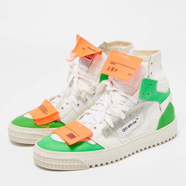 Pre Owned Off-White Green/White Canvas and Leather Off Court 3.0 High Top Sneakers Size 37