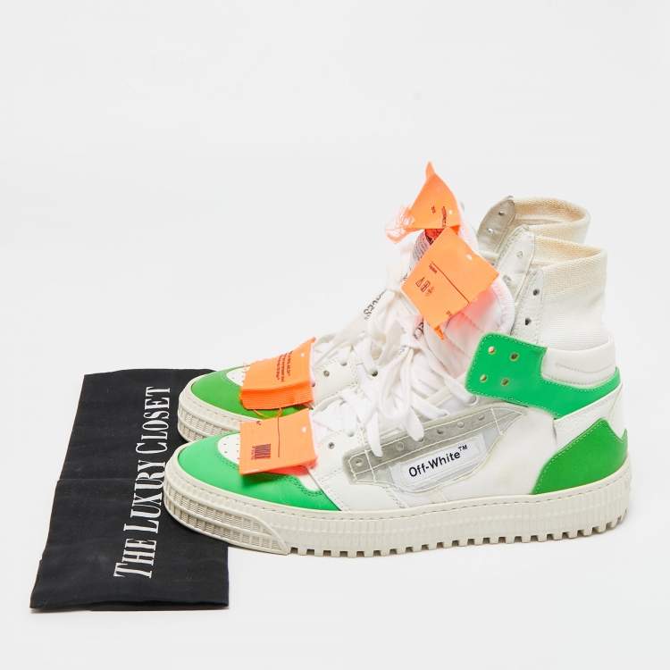 Pre Owned Off-White Green/White Canvas and Leather Off Court 3.0 High Top Sneakers Size 37