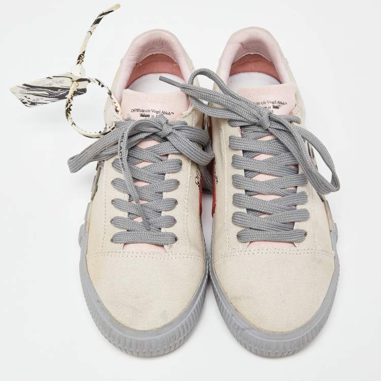 Pre Owned Off White Beige Canvas Low Top Sneakers Size 37