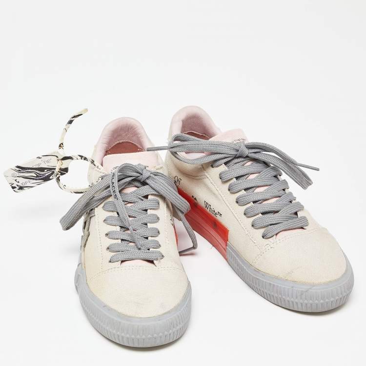 Pre Owned Off White Beige Canvas Low Top Sneakers Size 37