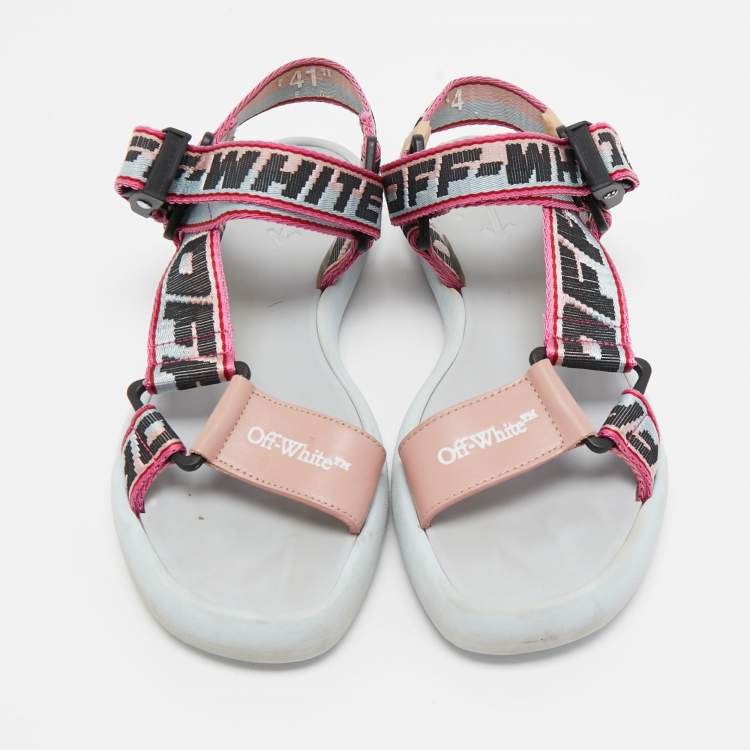 Pre Owned Off-White Multicolor Canvas Preloved Track Logo Slingback Sandals Size  41