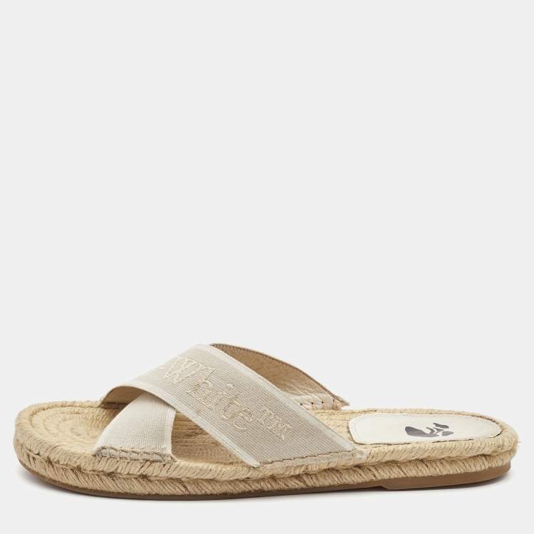 Pre Owned Off-White Grey Canvas Crisscross Espadrille Sandals Size 39