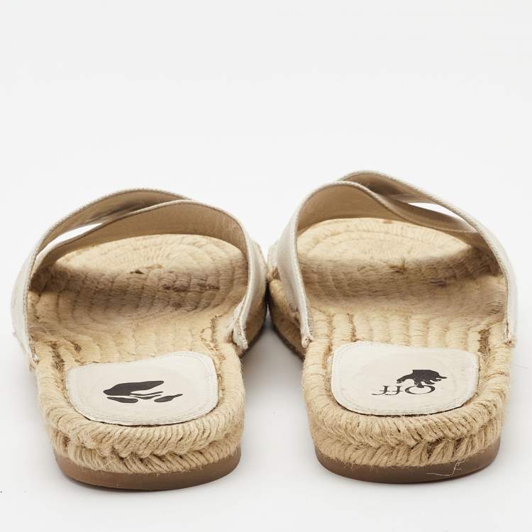 Pre Owned Off-White Grey Canvas Crisscross Espadrille Sandals Size 39