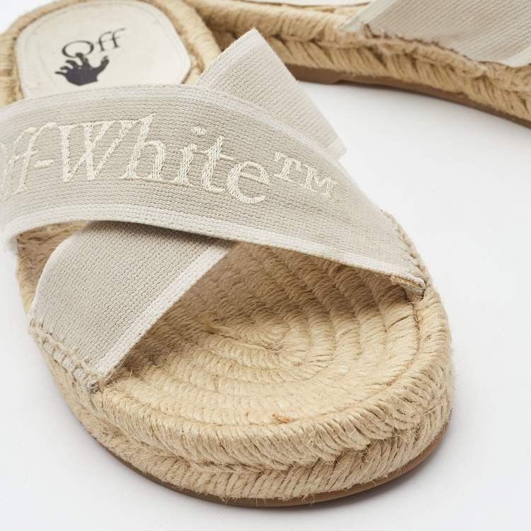 Pre Owned Off-White Grey Canvas Crisscross Espadrille Sandals Size 39