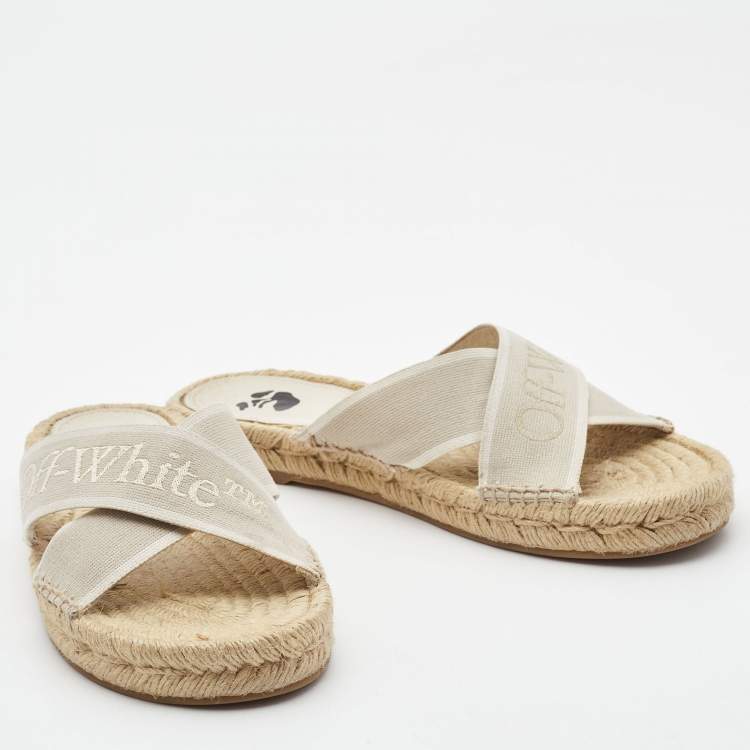 Pre Owned Off-White Grey Canvas Crisscross Espadrille Sandals Size 39