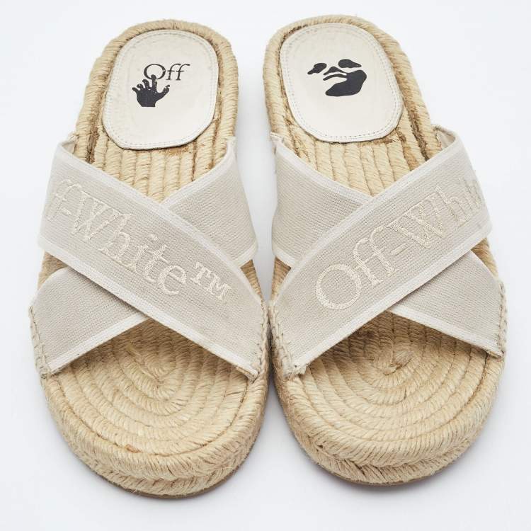 Pre Owned Off-White Grey Canvas Crisscross Espadrille Sandals Size 39