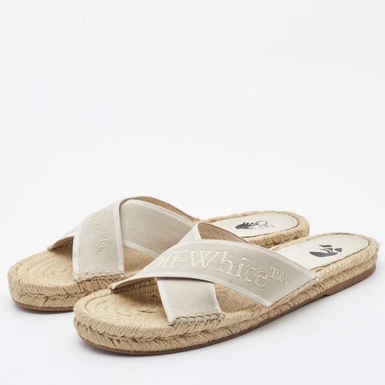Pre Owned Off-White Grey Canvas Crisscross Espadrille Sandals Size 39