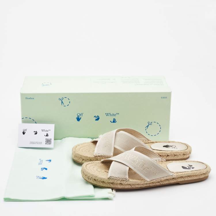 Pre Owned Off-White Grey Canvas Crisscross Espadrille Sandals Size 39
