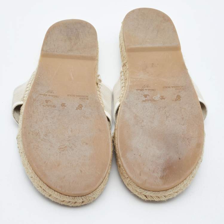 Pre Owned Off-White Grey Canvas Crisscross Espadrille Sandals Size 39