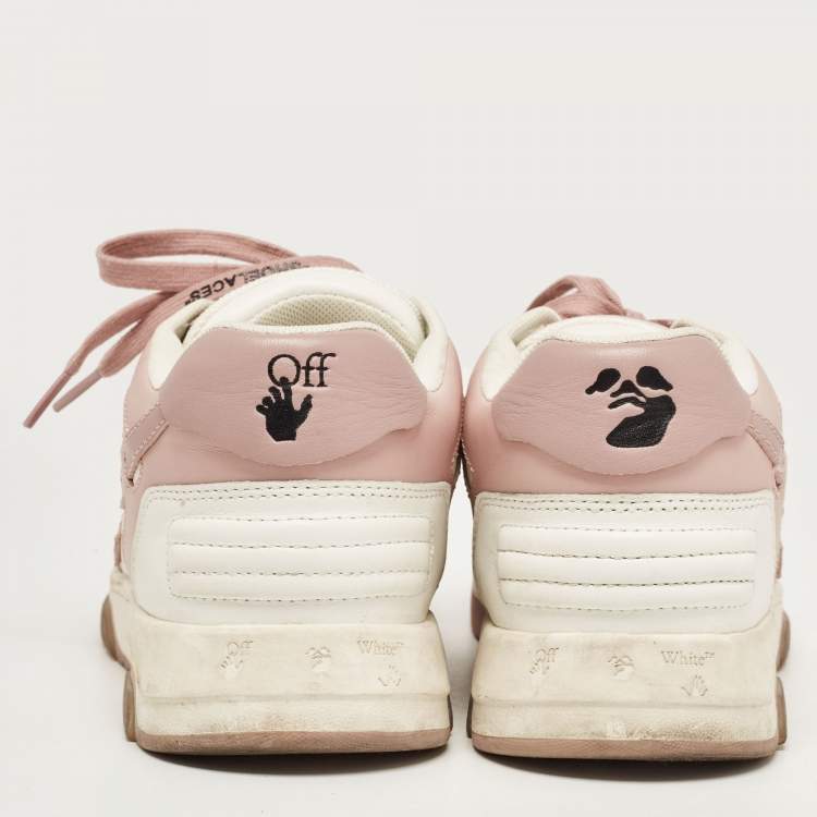 Pre Owned Off-White Pink/White Leather Lace Up Sneakers Size 40