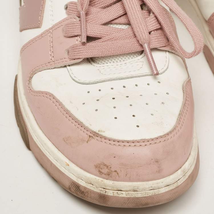 Pre Owned Off-White Pink/White Leather Lace Up Sneakers Size 40