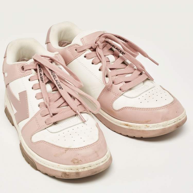 Pre Owned Off-White Pink/White Leather Lace Up Sneakers Size 40