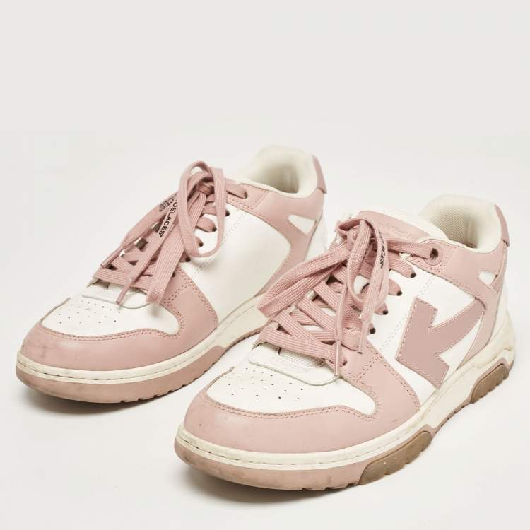 Pre Owned Off-White Pink/White Leather Lace Up Sneakers Size 40