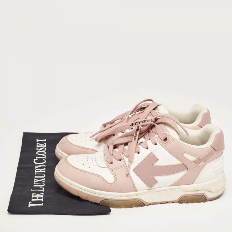 Pre Owned Off-White Pink/White Leather Lace Up Sneakers Size 40