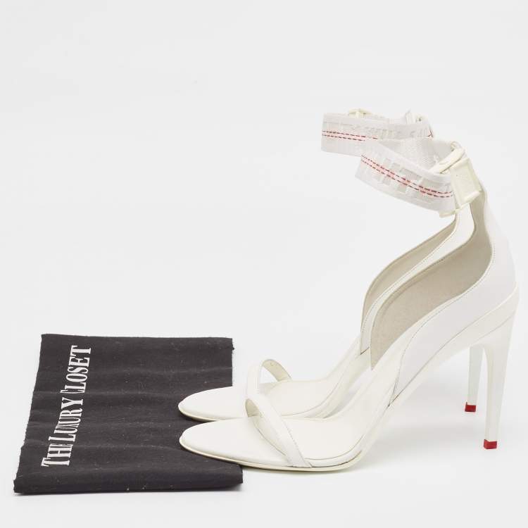 Pre Owned Off-White White Leather and Canvas Ankle Strap Sandals Size 39