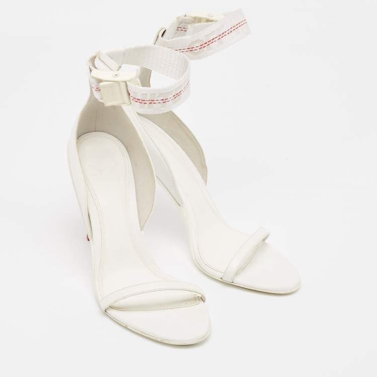 Pre Owned Off-White White Leather and Canvas Ankle Strap Sandals Size 39