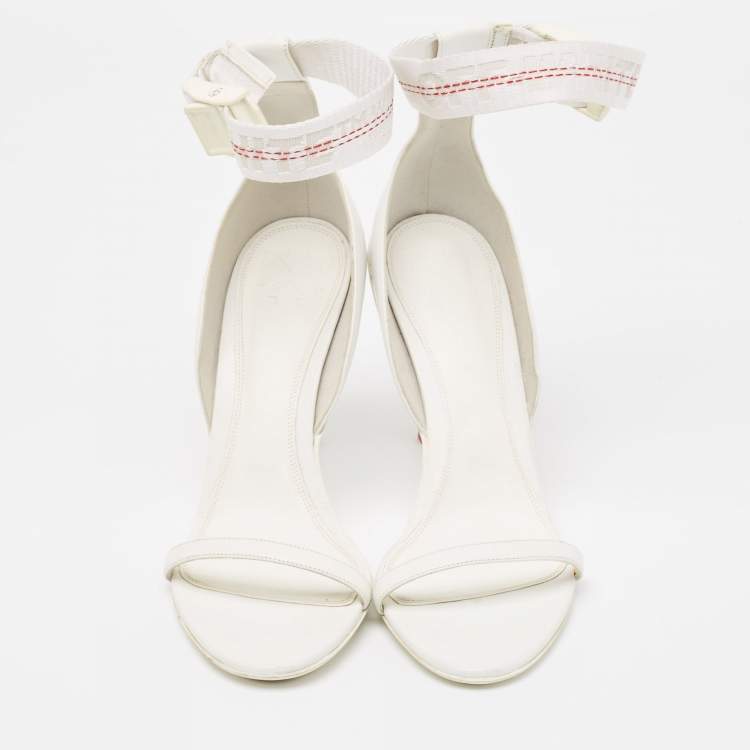 Pre Owned Off-White White Leather and Canvas Ankle Strap Sandals Size 39