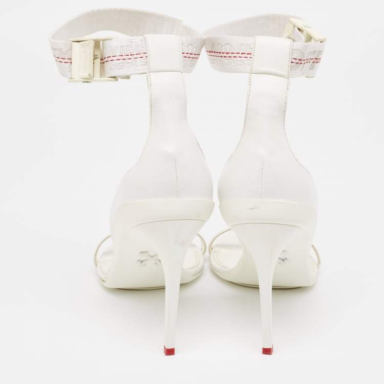 Pre Owned Off-White White Leather and Canvas Ankle Strap Sandals Size 39