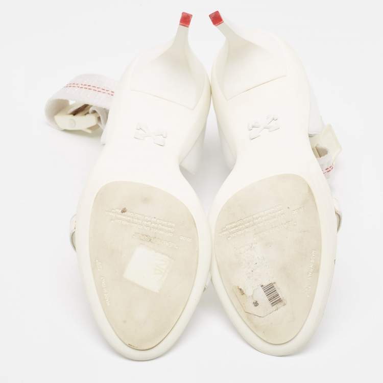 Pre Owned Off-White White Leather and Canvas Ankle Strap Sandals Size 39