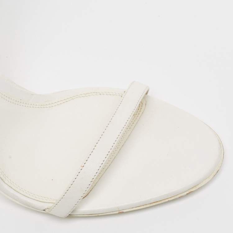 Pre Owned Off-White White Leather and Canvas Ankle Strap Sandals Size 39