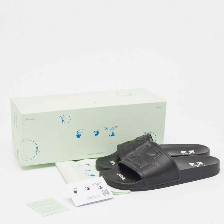 Pre Owned Off-White Black Rubber Arrow Pool Slides Size 41