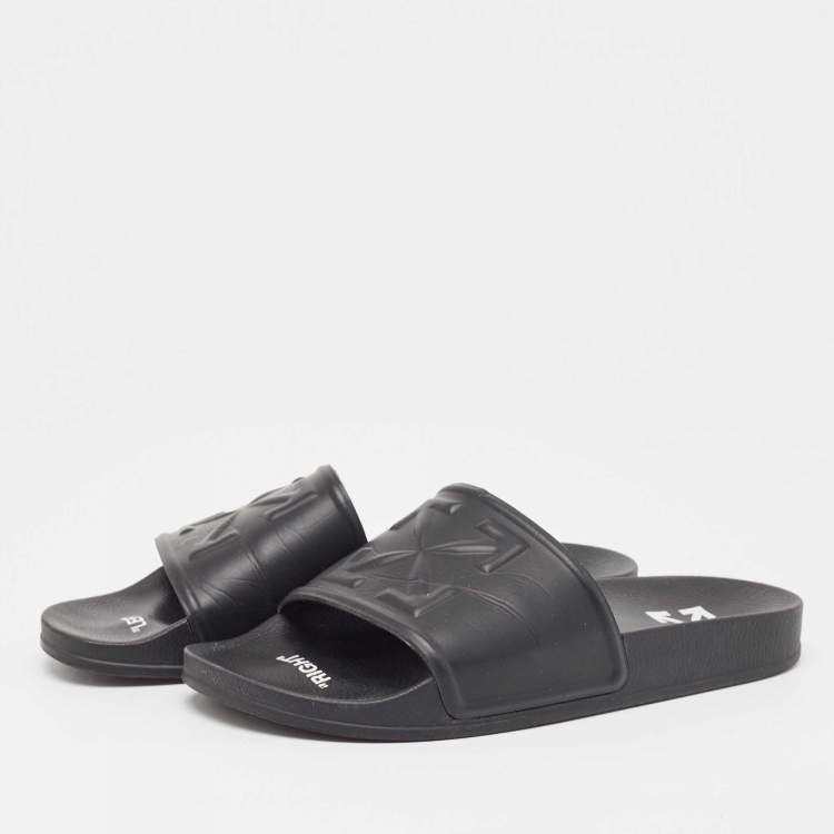Pre Owned Off-White Black Rubber Arrow Pool Slides Size 41