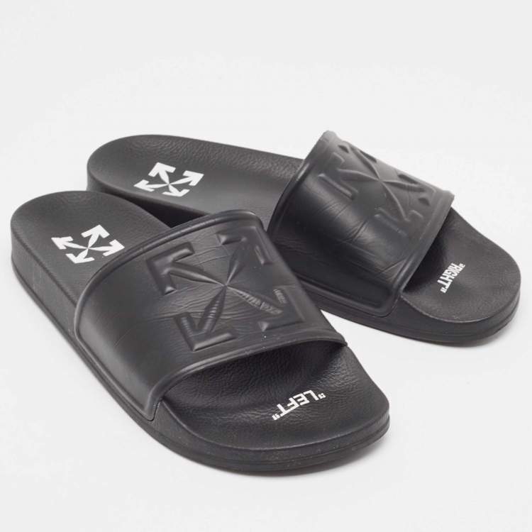 Pre Owned Off-White Black Rubber Arrow Pool Slides Size 41