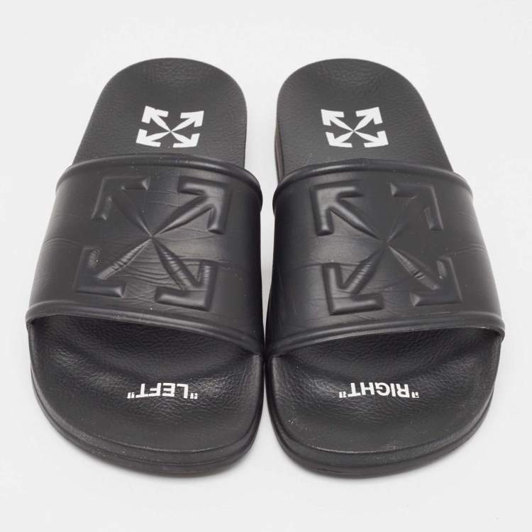Pre Owned Off-White Black Rubber Arrow Pool Slides Size 41